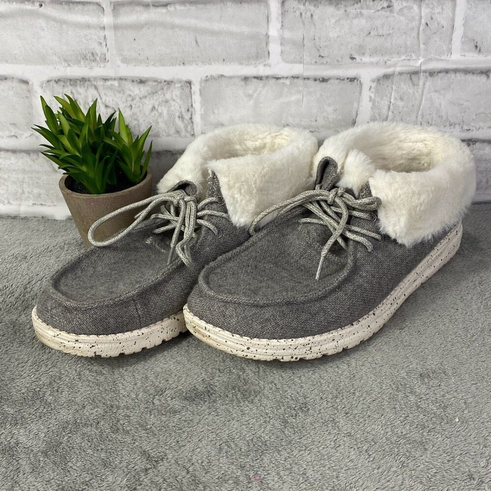 Hey Dude Gray Faux Fur Lined Slip-On Sneakers